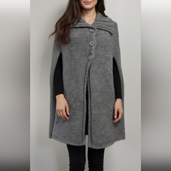 Stefanel Sweaters - Stefanel Grey Wool Alpaca Blend Knit Sweater Cape Minimalist‎ Luxury